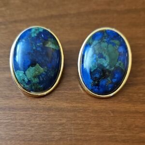 Elegant Blue and Green Lapis Clip Earrings